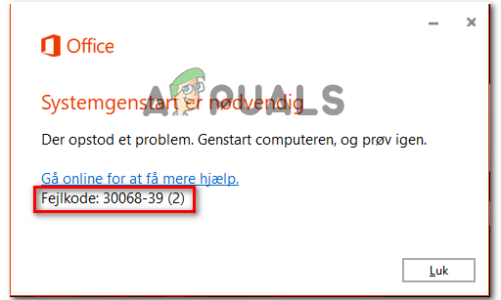 Устранение кода ошибки 30068-39 при установке Microsoft Office