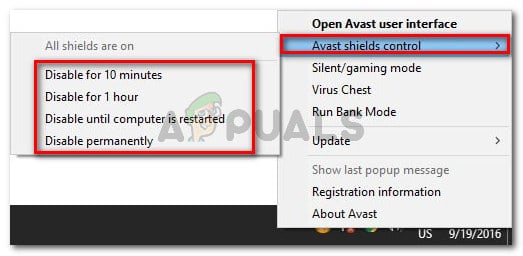 Отключение защиты в реальном времени в Avast Antivirus