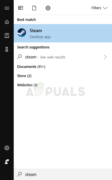 Открытие Steam из меню Пуск