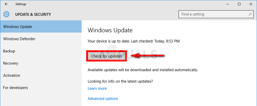Проверка наличия обновлений на Windows 10