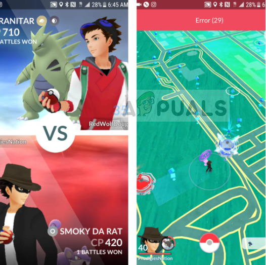 Ошибка 29 в Pokemon Go при сражении в спортзале