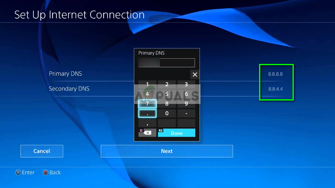 Настройки Google DNS в консоли PS4